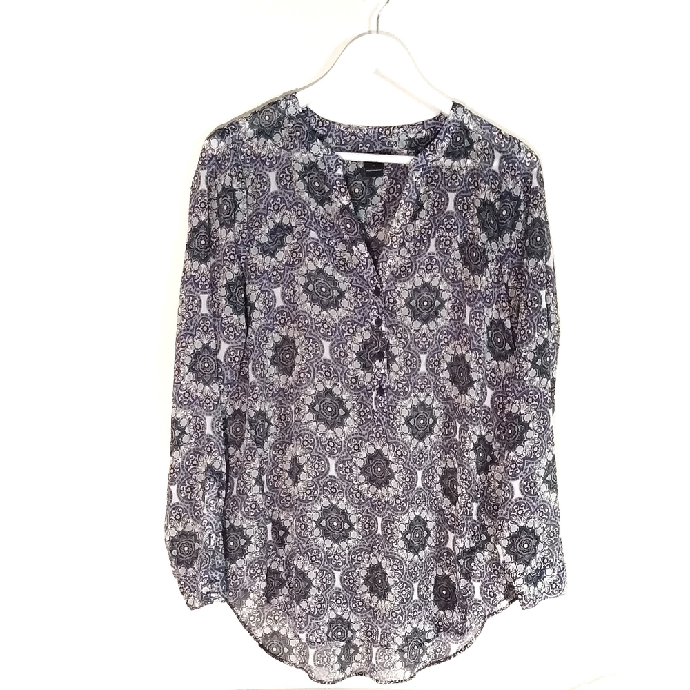 Lucky Brand sheer floral v neck blouse